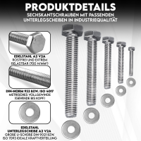 schraubenpost.de® | Sechskantschrauben mit Unterlegscheiben | Edelstahl A2 VA V2A | DIN 933 + DIN 9021 | Maschinenschrauben Gewindeschrauben | Vollgewinde | M10x100 mm 10 Stück